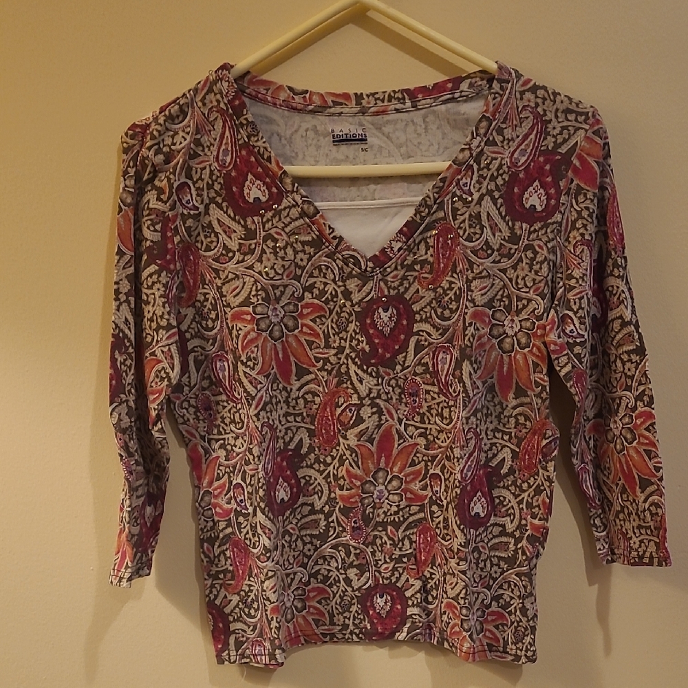 Sabina Floral V-Neck Blouse - Red and Pink